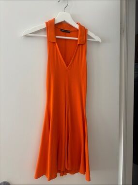 Zara Bright Orange Collared V-Neck Midi Dress
